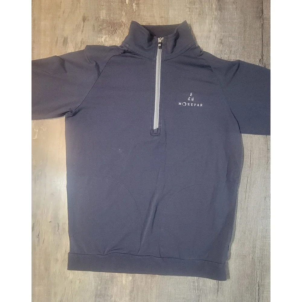 TravisMathew Mens Navy Blue Morefar Logo Quarter Zip Pullover Sweatshirt S